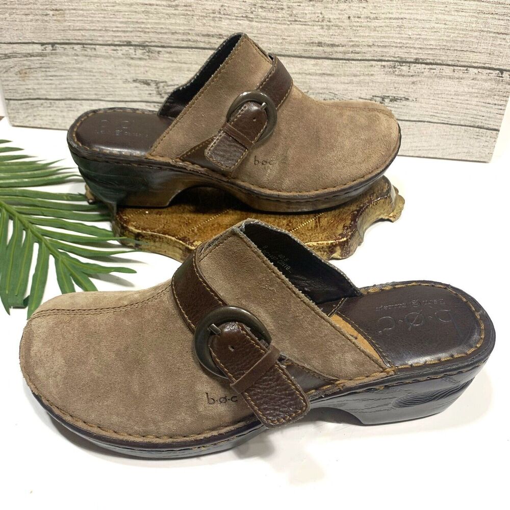 BOC Born Beige Suede Leather Strap Clogs Comfort Walking Shoes Size 9 Womens